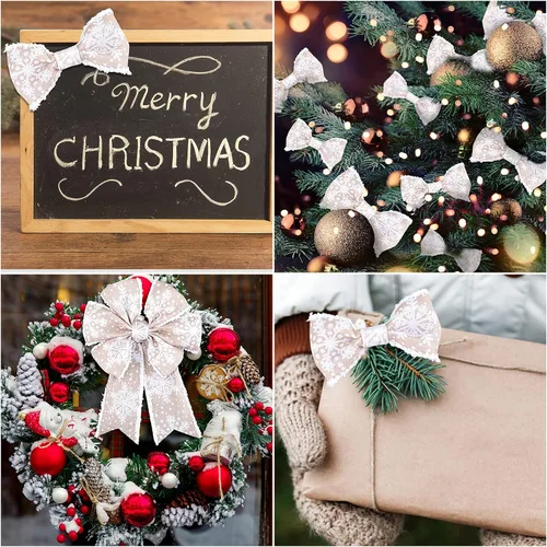Vista 6 de Whaline Cinta de copo de nieve de Navidad con borde con alambre, cinta blanca de invierno de 2.5 pulgadas con rebabas, suave, rústica, natural