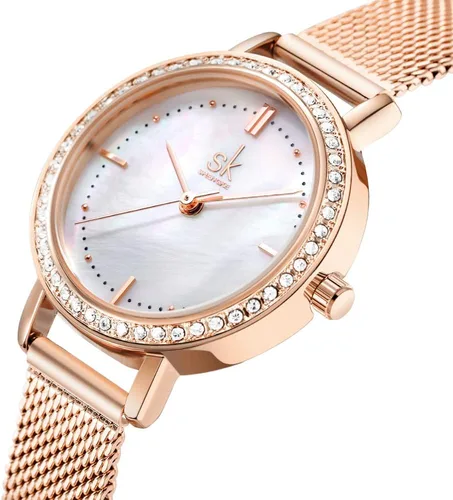 Vista 2 de Reloj de pulsera de malla para mujer, diseño elegante, esfera de acero inoxidable, resistente al agua