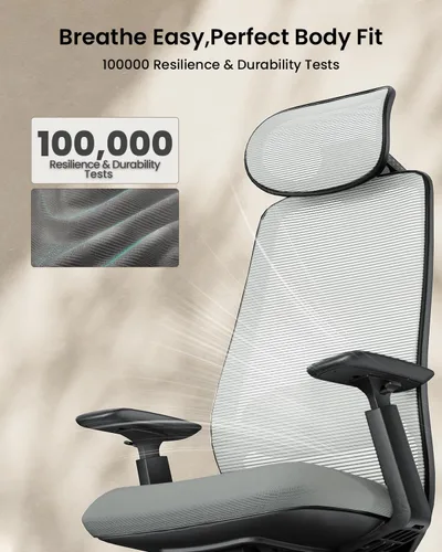 Vista 9 de ProtoArc EC200 Silla ergonómica de oficina con profundidad de asiento Soporte lumbar, respaldo alto, silla de escritorio de malla, oficina en casa