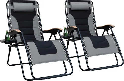 Vista 12 de PHI VILLA Silla XL de gravedad cero de gran tamaño, acolchada, reclinable, de gran tamaño, con soporte para tazas, soporta 350 libras (gris)