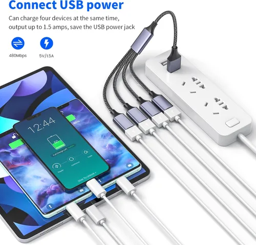 Vista 5 de MOGOOD Divisor USB, adaptador electrónico USB 2.0 de 4 puertos, concentrador USB multizócalo para transferencia de datos y carga de energía