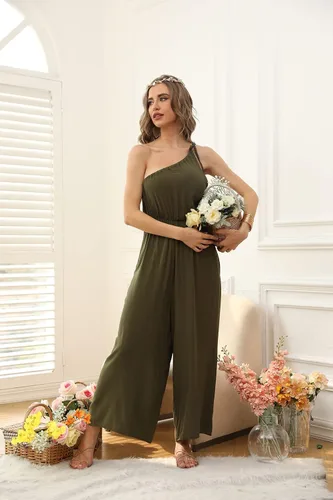 Vista 3 de BALAMY Overol de hombro para mujer, sin mangas, ajustable, con correa para el hombro, pierna ancha, boho