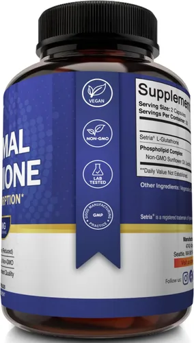 Vista 4 de NutriFlair Suplemento de glutatión liposomal 700mg – Setria Reduced L-Glutatión, 60 Cápsulas