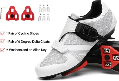 Vista 2 de Zapatos de ciclismo unisex para hombres y mujeres, compatibles con zapatos de bicicleta Peloton con tacos Delta para ciclismo de carretera, pedal