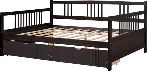 Vista 6 de MERITLINE Sofá cama de tamaño matrimonial, sofá cama de madera con cajones, sofá cama con cajones de almacenamiento matrimonial, sofá cama de doble
