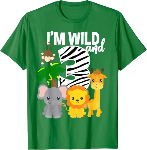 Vista 4 de Camiseta de cumpleaños con temática de zoológico de I'm Wild and 3, Negro, S