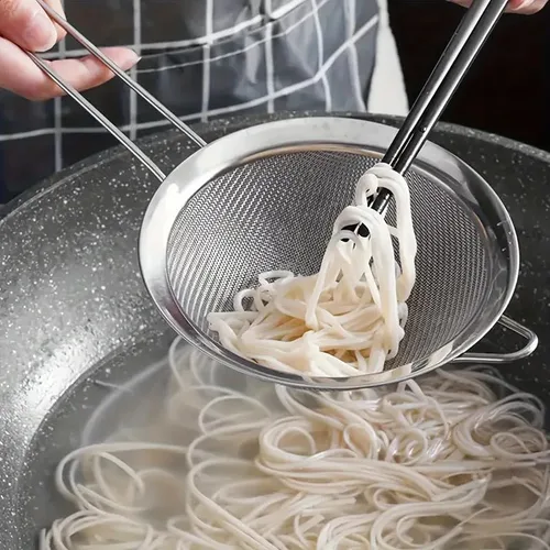 Vista 3 de Colador de malla fina de acero inoxidable de 3 piezas, malla fina de alta calidad, colador de alimentos con mango largo para utensilios de cocina
