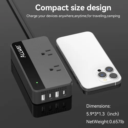Vista 6 de ALLWEI Inversor de corriente para automóvil de 200 W, 12 V CC a 110 V CA inversor de automóvil con 4 puertos USB de carga rápida (2 USB A, 2 USB C)