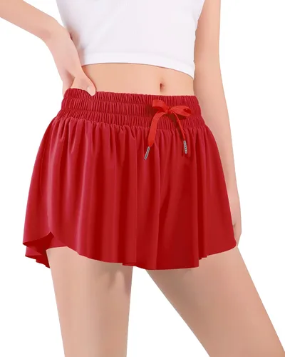Vista 7 de Auranso Pantalones cortos fluidos con bolsillo 2 en 1 para niñas