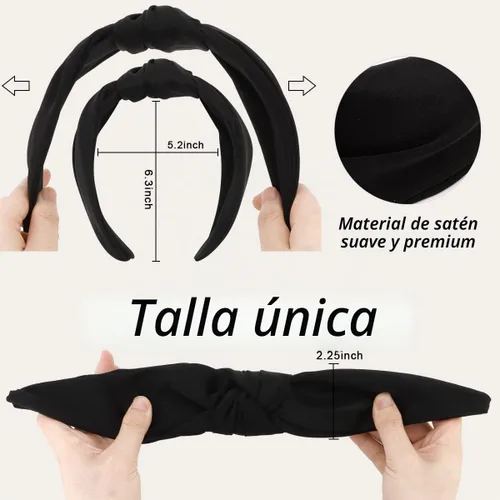 Vista 6 de TOBATOBA Diadema de seda satinada con nudo superior negro, grande, antideslizante, accesorios para el cabello para mujer