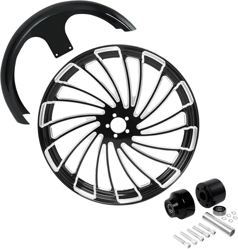 Vista 68 de TCMT Llanta de rueda delantera de 21", buje de rueda de brida de doble disco con guardabarros delantero negro sin pintar, compatible con modelos