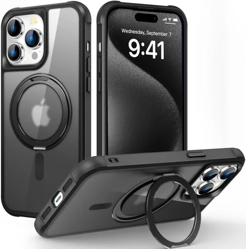 Vista 14 de Funda para iPhone 11 con soporte de anillo magnético giratorio de 360° [compatible con Mag-Safe] [Protección de grado militar] Funda translúcida