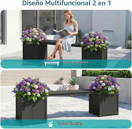 Vista 3 de Domi - Macetero de alta densidad con cajas de flores Negro