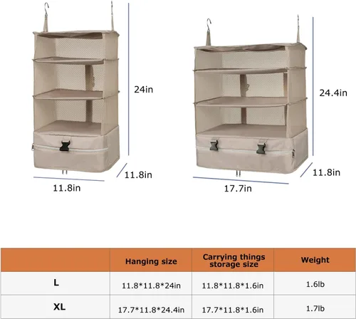 Vista 23 de TABITORA - Estantería portátil y plegable de gran capacidad con ganchos para colgar, ideal como almacenamiento para viajes