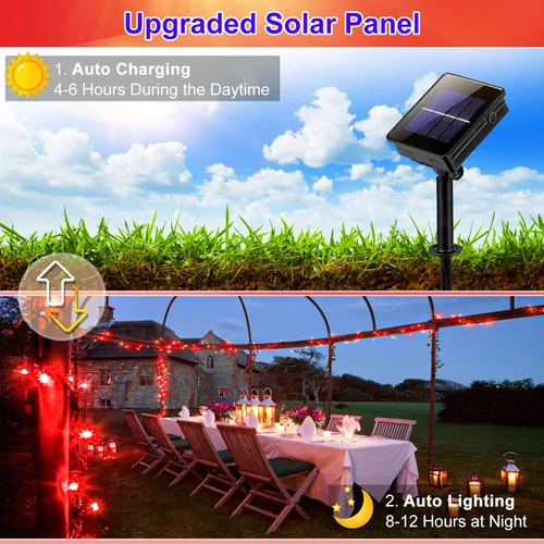Vista 3 de 2 Pack de luces solares de Navidad para exteriores, tira de luces solares de 80 pies con 240 LED para exteriores, impermeables, 8 modos de luz