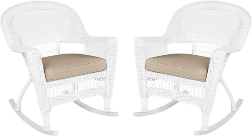 Vista 10 de Jeco Rocker - Silla de mimbre con cojín bronceado, juego de 2, color negro