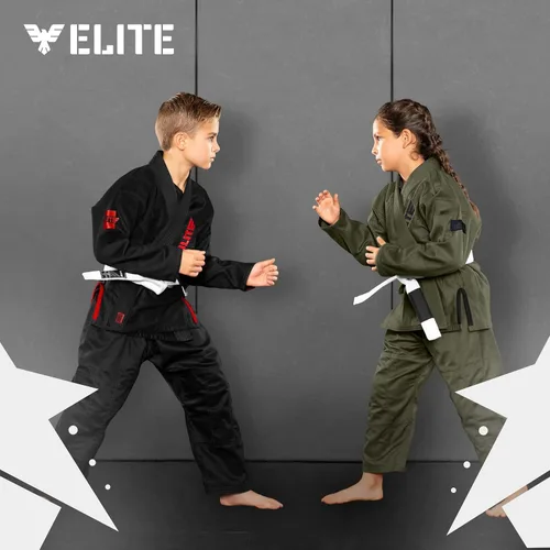 Vista 7 de Elite Sports Kids BJJ GI - Kimono brasileño Jiujitsu Gi con tela preencogida y cinturón, para niños y jóvenes, aprobado por la IBJJF
