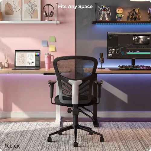 Vista 2 de Flow Silla de oficina de malla con respaldo medio, soporte lumbar, asiento acolchado extra negro