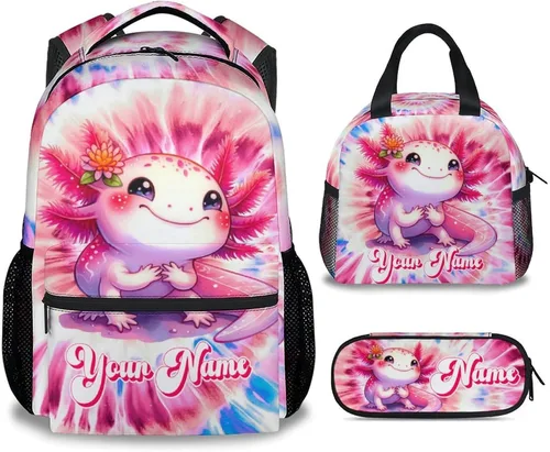 Vista 12 de UNIKITTY Mochila para niños con nombre personalizado, juego de 3 piezas con bolsa de almuerzo y estuche para lápices, bolsa escolar de 17 pulgadas