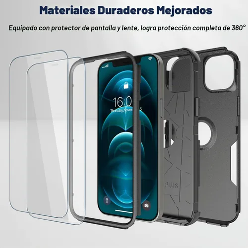 Vista 4 de Funda para iPhone 12, 2 protectores de pantalla de vidrio templado, 10 pies a prueba de caídas, antideslizante, a prueba de golpes, para iPhone 12