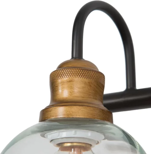Vista 5 de KSANA Luminaria de Baño Estilo Granja, Lámpara de Tocador Moderna Negro Dorado de 3 Luces con Pantalla de Vidrio Transparente Abierta, Lámpara
