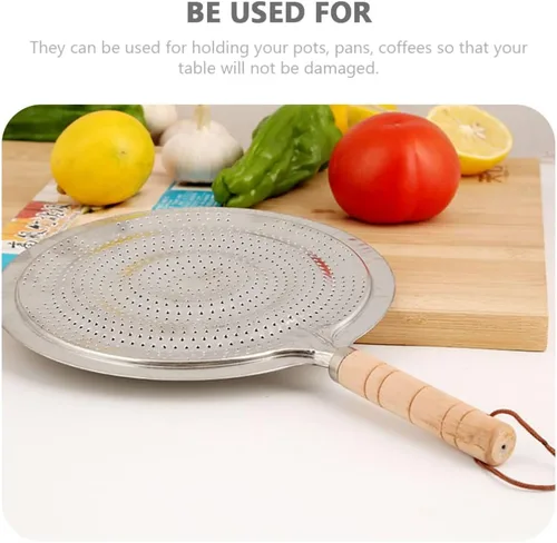 Vista 2 de DOITOOL Difusor de calor de cocina de hierro fundido con mango de madera, placa difusora de inducción, bandeja de descongelación rápida, adaptador