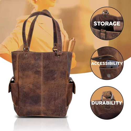 Vista 3 de KomalC Bolso de mano de cuero genuino suave Chicago Buff, elegante bolsa de hombro para comprador