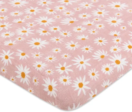 Vista 2 de Babyletto Sábanas de muselina para cuna para niñas y niños en margarita