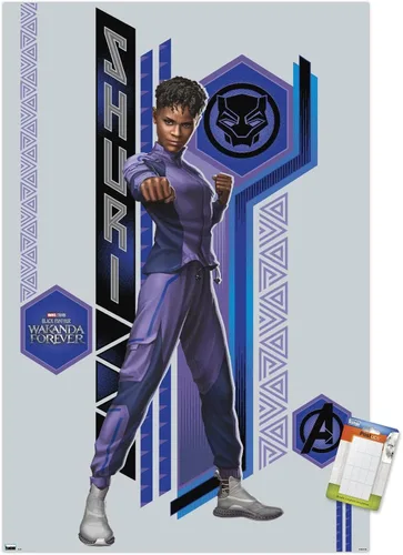 Vista 10 de Trends International Marvel Black Panther: Wakanda Forever - Póster de pared Shuri, 22.4 pulgadas de largo x 14.7 W, versión enmarcada de madera