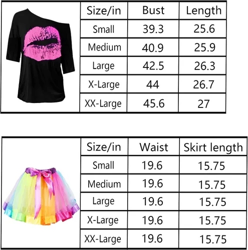 Vista 6 de HMOOZS Disfraces de los años 80 para mujeres adultas, traje de los años 80 para mujer, disfraz de talla grande de los 80, camiseta tutú
