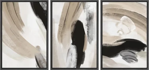 Vista 266 de SIGNFORD - Set de obras de arte en lienzo enmarcado para pared, ilustraciones abstractas de neblina del desierto en tonos neutros beige y marrón