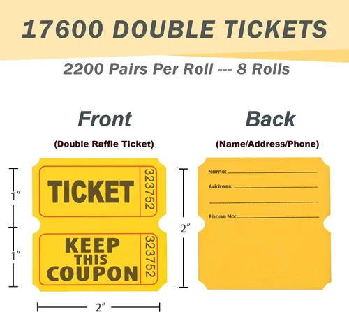 Vista 2 de Homrelaxy 17600 boletos dobles para rifa, 2200 boletos por rollo, surtido de boletos de rifa 50/50 para eventos, entradas, carnavales y premios
