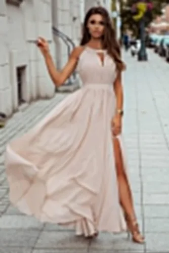 Vista 2 de YMSHA Womens Halter Bridesmaid Dresses with Slit Long Chiffon Pleated Formal Dress YMS160
