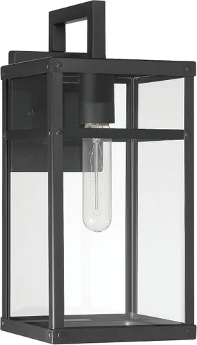 Vista 7 de Blake - Lámpara moderna de metal y cristal transparente para exteriores, color negro