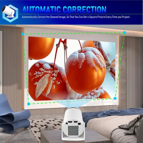 Vista 6 de Mini proyector portátil, proyector inteligente, corrección horizontal automática, brillo nativo 1080P 200 ANSI, proyector de película al aire libre
