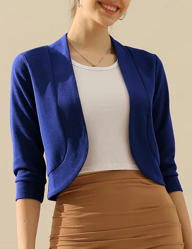 Vista 5 de DOUBLJU Bolero - Chaqueta corta con frente abierto, manga 34, básica, para negocios, casual, para mujer, talla grande