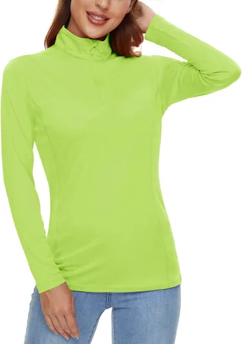 Vista 2 de CRYSULLY Camisas de manga larga para mujer, protección solar, cremallera de 14, de verano, de secado rápido