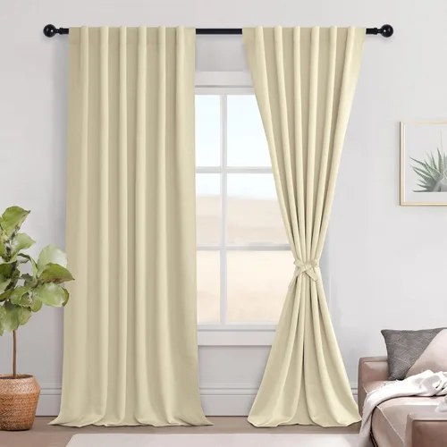 Vista 124 de Hiasan Cortinas opacas negras para dormitorio, cortinas opacas cortas de 45 pulgadas de largo, con aislamiento térmico, bolsillo para barra