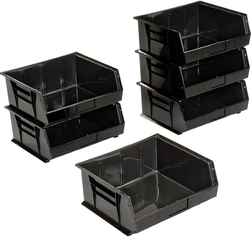 Vista 3 de Global Industrial Cubo apilable de plástico 16-1/2 x 14-3/4 x 7, negro, lote de 6