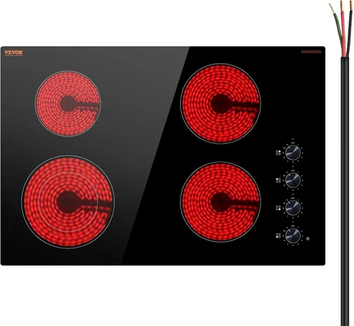 Vista 16 de VEVOR Placa de cocina eléctrica de cerámica, estufa eléctrica integrada, con panel de vidrio, control de perilla, 11 niveles de calor, para diversos