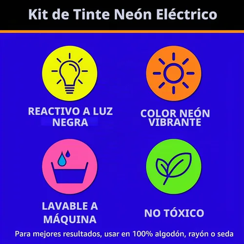 Vista 3 de Tulip Kit de teñido anudado de neones eléctricos, actividad de fiesta, tinte de tela reactiva a la luz negra, verde premezclado, amarillo, naranja