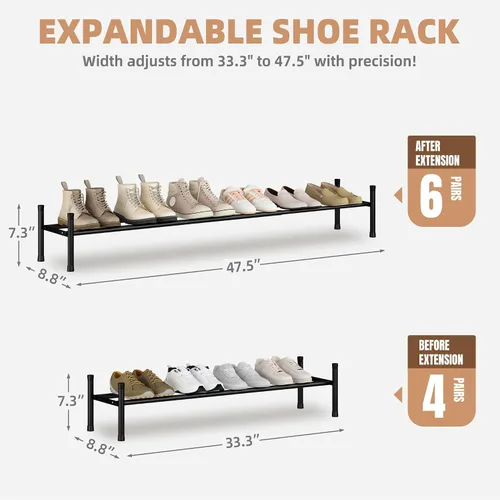 Vista 2 de STORAGE MANIAC Zapatero largo expandible, estante de zapatos de metal ancho apilable de 6 pares, estante ajustable para zapatos, organizador