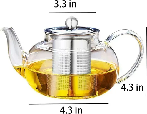 Vista 6 de Tetera de vidrio con infusor de vidrio transparente, tetera de 33.8 fl oz para estufa, té suelto, tetera de regalo