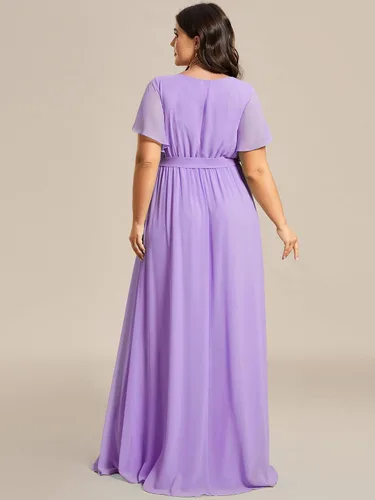 Vista 2 de Ever-Pretty Plus Vestido de dama de honor formal con cuello en V profundo y cintura elástica para mujer, talla grande, 0164A-DA