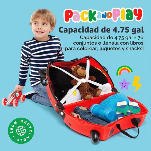 Vista 4 de Trunki Original Maleta para Niños con Ruedas para Montar y Equipaje de Mano Harley (rojo)