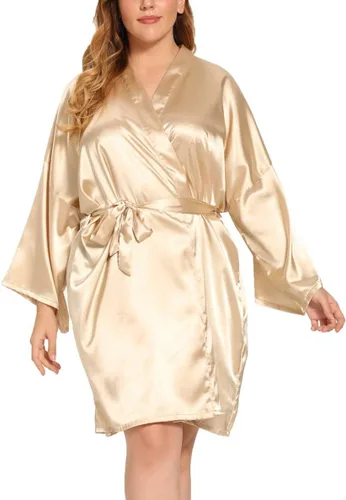 Vista 2 de Batas sedosas para mujer, talla grande, de satén, bata de dama de honor, talla grande, ropa de dormir suave (1X-5X)