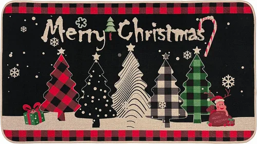 Vista 10 de Voanos Juego de 2 alfombras de cocina de Feliz Navidad, con temática linda de Papá Noel y regalo, decoración navideña para el hogar, tapete lavable