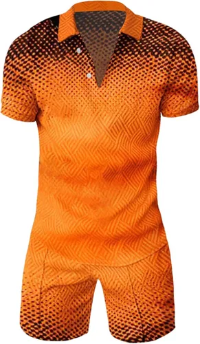 Vista 3 de Conjunto corto para hombre, 2 piezas, camiseta de manga corta y pantalones cortos, conjunto deportivo elegante y casual