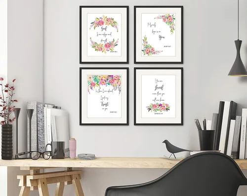 Vista 5 de Arte de pared inspirador – Dios es nuestro refugio – Decoración cristiana de pared – Juego de 4 – 8 x 10 – sin marco