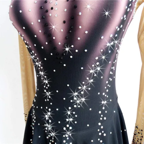 Vista 3 de LIUHUO Vestido de patinaje sobre hielo para niñas y mujeres, vestido de manga larga para patinaje artístico, color rosa, hecho a mano